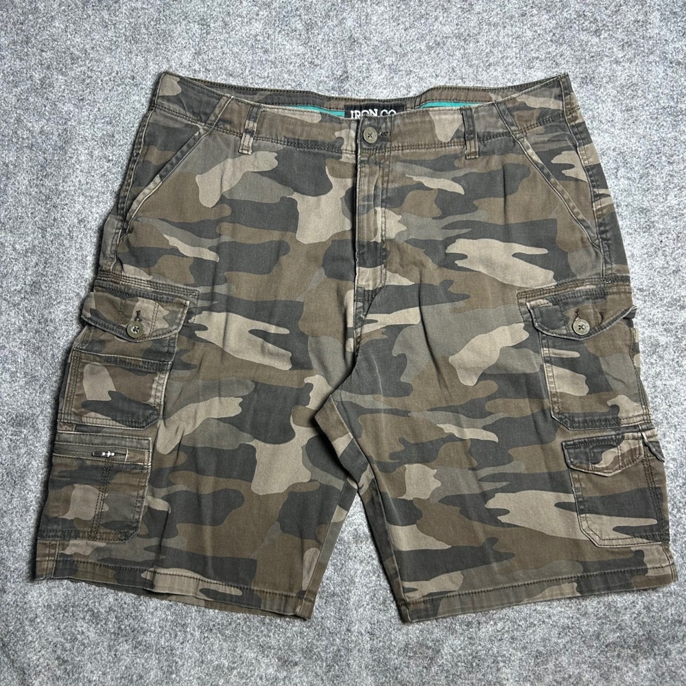 Iron Co Camo Cargo Shorts Mens Size 38 Skater Baggy Y2K 90s Vintage Style - Picture 2 of 8
